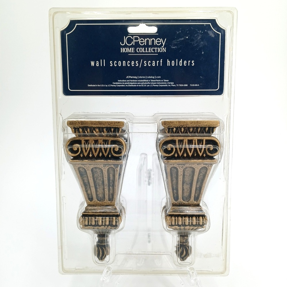 VTG J.C. Penney "Manchester" Wall Sconces / Scarf Holders * Wood - Antique Gold